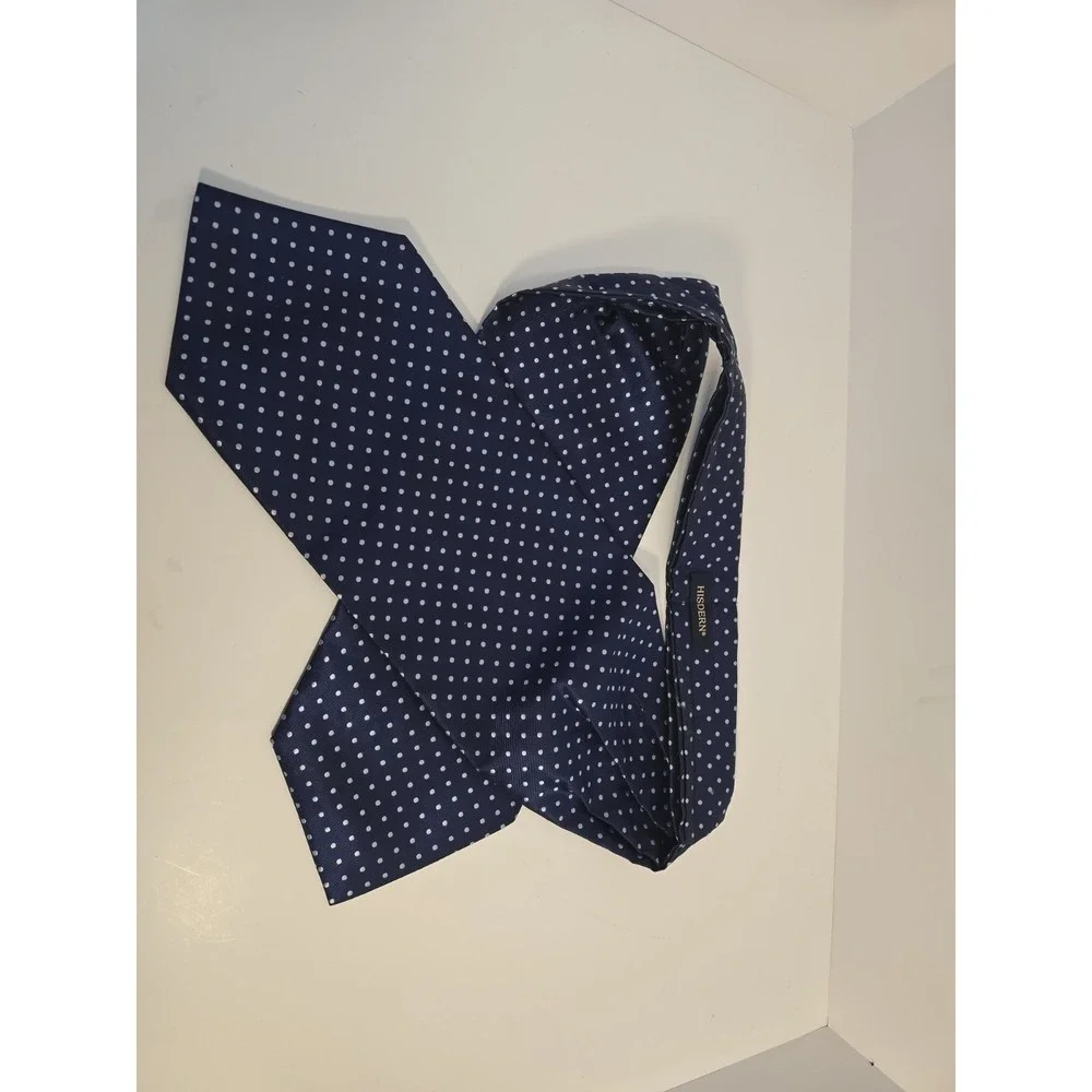Hisdern Mens Silk Cummerbund Navy Blue Polka Dot Handmade Formal Wear‎ NEW